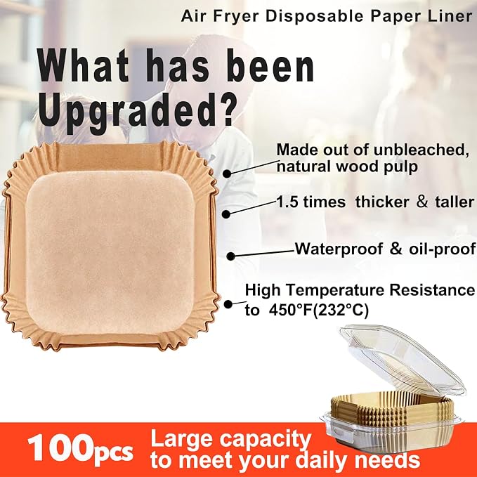 Air Fryer Disposable Paper Liner Square 10 Inch, 125Pcs Largest Square Air Fryer Paper Liners for 8-12QT Air fryer, Non-stick Food Grade Parchment Paper for Frying, Cooking, Roasting and Microwave