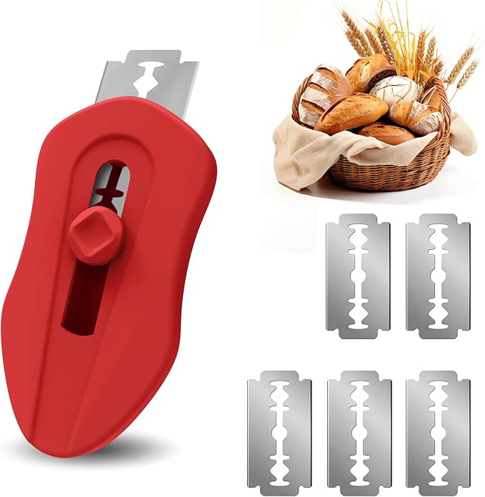 Uliya Professional Magnetic Bread Lame Set Retractable Dough Scoring Tool with 5 Replaceable Blades, Safety Push-Pull Design for Artisan Bread Scoring, Perfect for Home Bakers (Red)