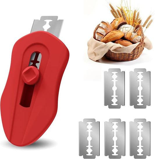 Uliya Professional Magnetic Bread Lame Set Retractable Dough Scoring Tool with 5 Replaceable Blades, Safety Push-Pull Design for Artisan Bread Scoring, Perfect for Home Bakers (Red)