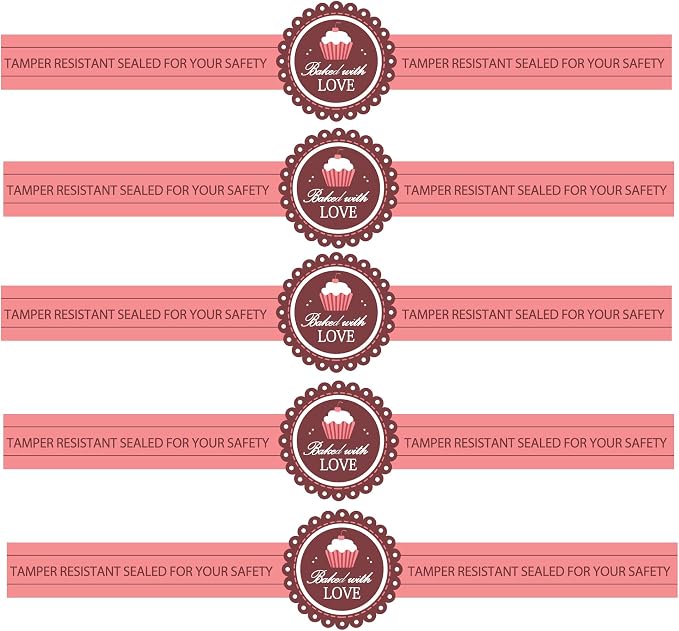 Food Retail Package Seal Labels 9x1 Inch Baked with Love Tamper Resistant Stickers for Baked Goods Packing and Wrapping,300 Pcs