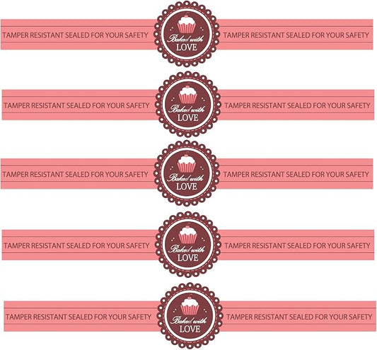 Food Retail Package Seal Labels 9x1 Inch Baked with Love Tamper Resistant Stickers for Baked Goods Packing and Wrapping,300 Pcs