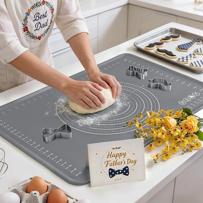 Extra Large Silicone Pastry Mat 20" x 28", Thick Baking Mat with Measurements and Edge Heightening, Non-Slip Food Grade Silicone Pad for Dough Kneading, Rolling Pie Crust, and Countertop Protection