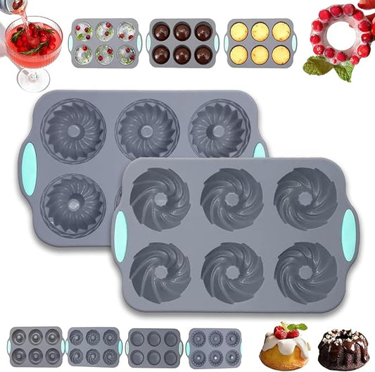 Wreath Ice Mold, Christmas Ice Cube Molds, Silicone Wreath Ice Cube Tray For Holiday Cocktails, 6 Hole Flexible Donut Diy Bakeware Suitable For Ice Cubes, Cakes, Soap, Chocolate (D Set)