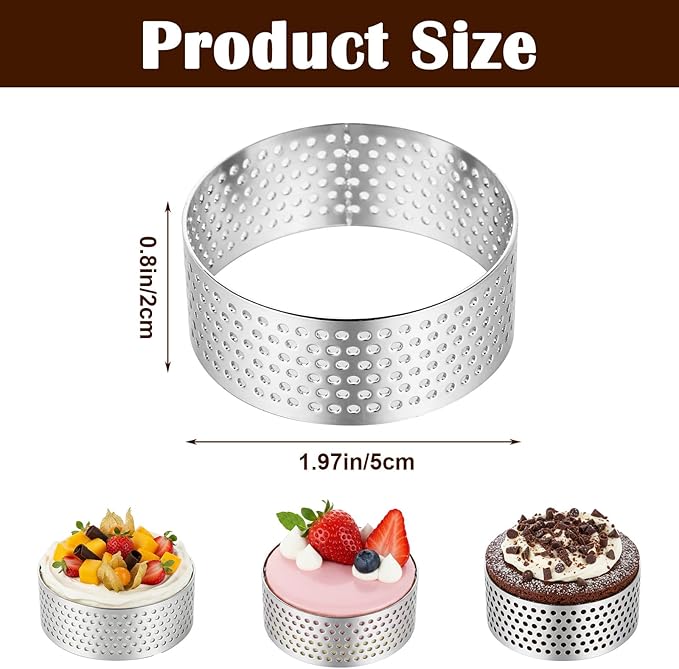 Kifmurase 30 Pack 2 Inch Stainless Steel Tart Rings, Heat-Resistant Perforated Cake Mousse Ring, Round Rings Baking Doughnut Tools Small Fruit Tarte Ring Molds for Cooking Dessert