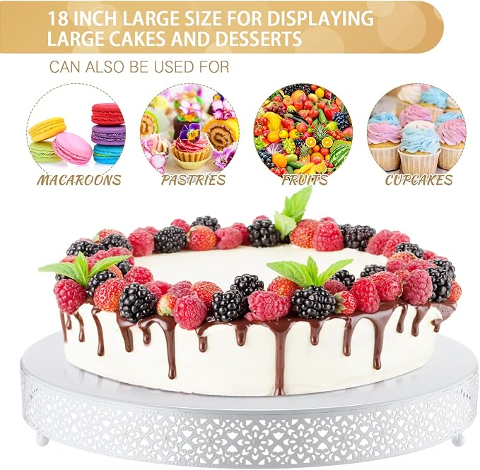 Wenqik Cake Stand 18 Inch Round Metal Cupcake Dessert Wedding Cake Stand Cookies Display Holder Fruit Serving Tray for Table Wedding Birthday Anniversary Party(White)