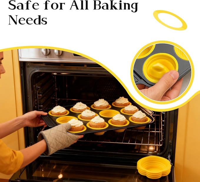 Collapsible Silicone Cupcake Pan, Egg Bites Silicone Mold & Donut Molds for Baking, 12-Cavity Pressable Tray, Perfect for Muffins, Egg Bites & Donuts