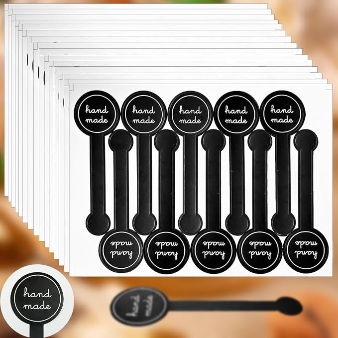 Handmade Food Baking Label Stickers,300pcs Handmade Food Long Baking Seal Labels,Retail Package Black Bakery Sticker Sealing Labels Tamper-Proof Sticker for Lollipop Candy Bread