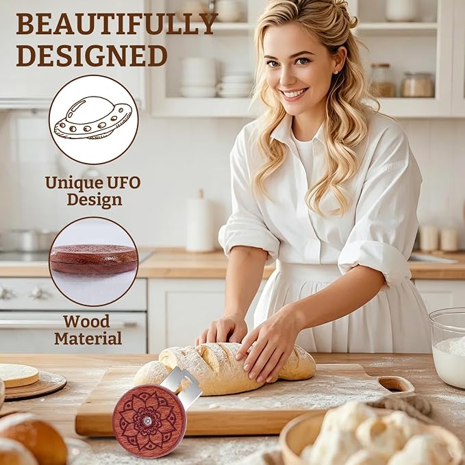 UFO Bread Lame Set for Sourdough,Wooden Bread Scoring Tool for Homemade Sourdough Gifts for Bread Bakers with 15 Blades and Leather Storage Cover,Lame Cutter Scoring Knife for Baking(Lotus)