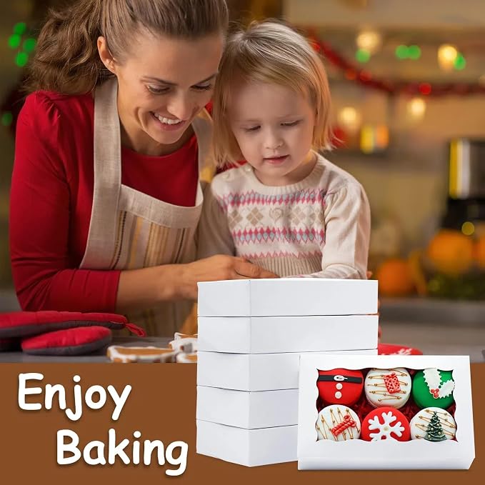 XINHPKGG 20 Pcs Cookie Boxes 7" x 4 3/8" x 1 1/2" Inch Bakery Boxes with Window Treat Box Dessert Box for Wedding Party Mother's Day - White