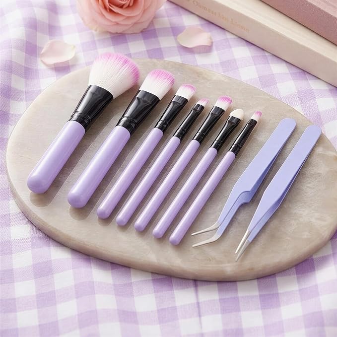 9 Pieces Food Safe Paint Brushes, Pastry Brush for Baking Candy Cookie Decoration Brush with Straight Tweezers Stainless Steel Elbow for Fondant Baking DIY Cakes Sugar(Purple Color)
