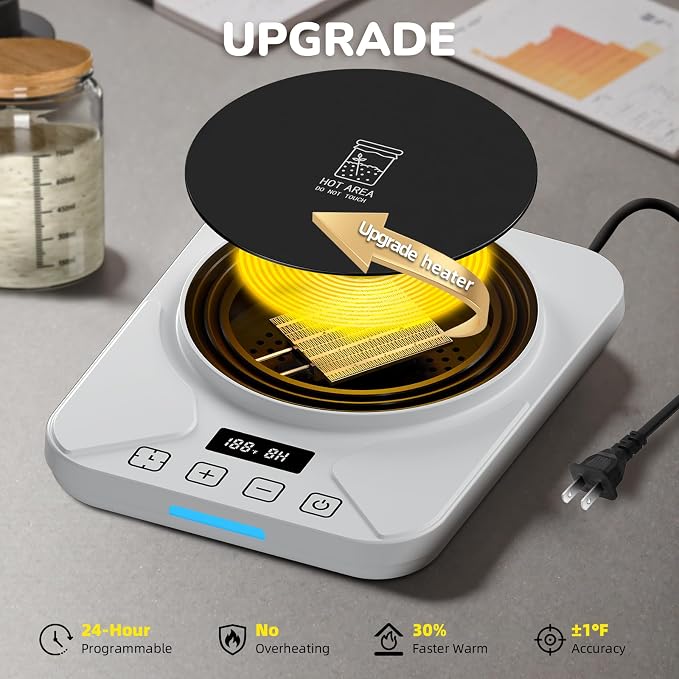 Sourdough Starter Warmer Mat - 24H Timer - Precise 1°F Thermostat Control (70-100°F) - Smart Memory Warming On/Off - Fits Jars Up to 40oz - Perfect for Home Baking (Moonlight White)