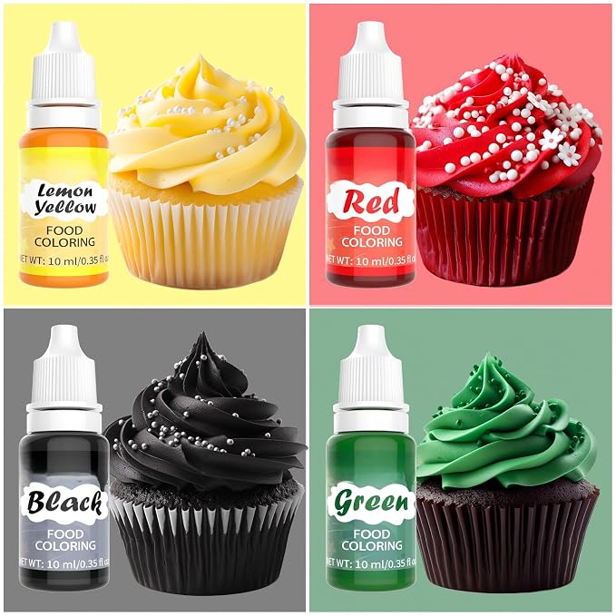 Food Coloring Liquid - 4 Bright Colors Food Dye, Food Grade Tasteless Concentrated Liquid Food Coloring Set for Cake Decorating, Baking, Cookie, DIY Making Supplies Kit- 0.35 Fl oz