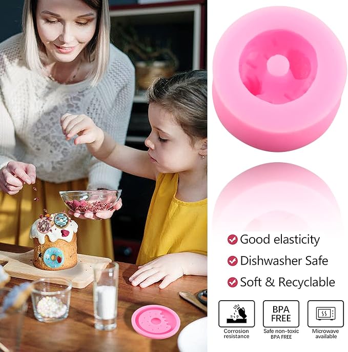 Zixiang Donut Silicone Mold Doughnut Fondant Molds for Cake Decorating Cupcake Topper Gummy Candy Chocolate Gum Paste Polymer Clay Set of 4