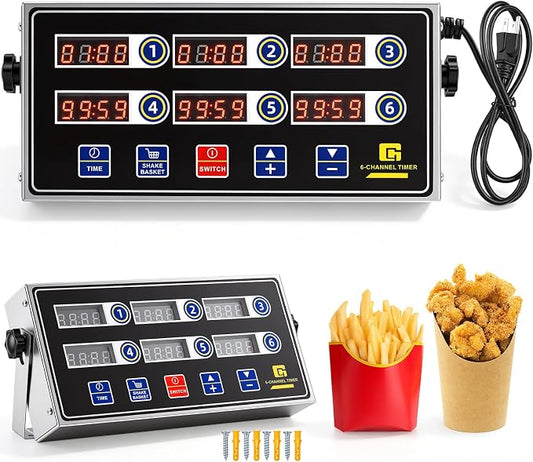 Relaxweex 2 Pack Commercial 6 Channel Digital Kitchen Timer, Multi-Countdown Timer with Loud Alarm & Large LCD Display, Wall Mount or Countertop for Restaurant, Fry Station, Baking & Lab Use