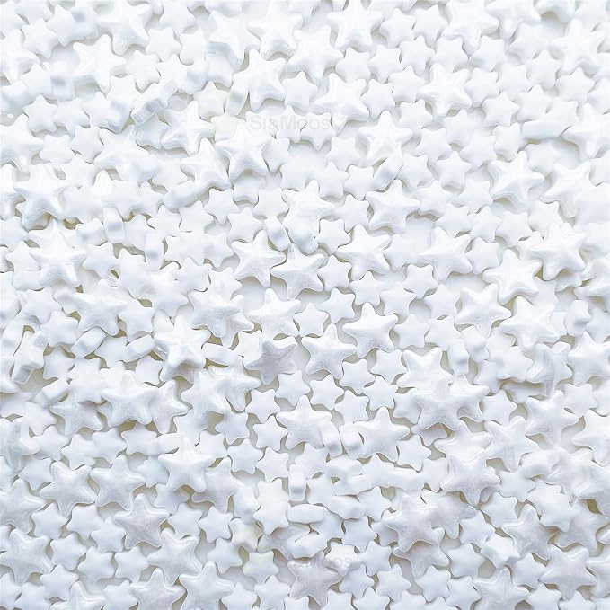 SE Si&Moos White Star Sprinkles for Cake Decorating Star Cake Decorations Large and Small Edible White Stars, Shower Party Birthday Halloween Christmas Supplies 3 OZ with Tweezers