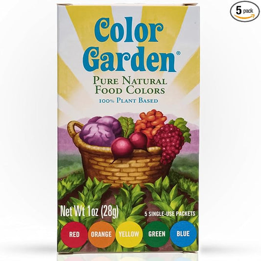 Color Garden Natural Food Coloring, Multi – 5 ct (Red, Yellow, Blue, Green, Orange) 1 oz, Plant-Based Liquid Dye, Vegan, Non-Toxic, No Artificial Colors