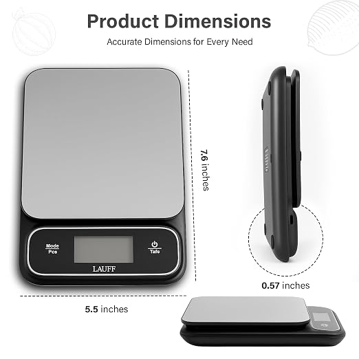 Lauff Digital Food Scale, Weighs Scale, Kitchen Scales, Food Scales messaures in Grams and Ounces with 0.01oz/1g Precise, Waterproof Kitchen Scale for Baking & Meal Prep with LCD Display (0.1g/5KG)