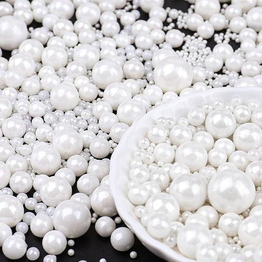 White Pearl Sprinkles for Cake Decorating, 6 Sizes Mix 4.6 oz Edible Pearls Sugar Sprinkles for Baking Cupcake Cookie Ice Cream