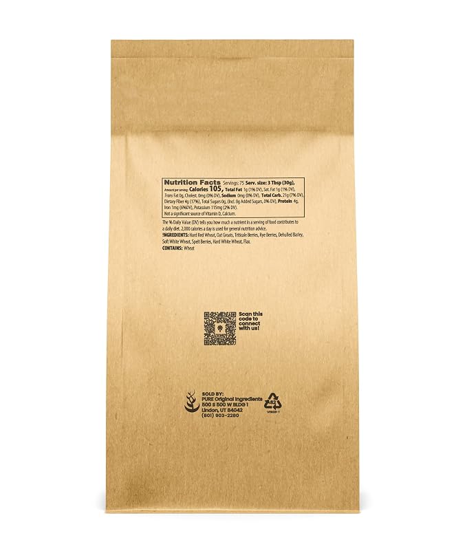 Pure Original Ingredients 9 Grain Flour (5 lb), Bread, Dough, Storable, Transportable