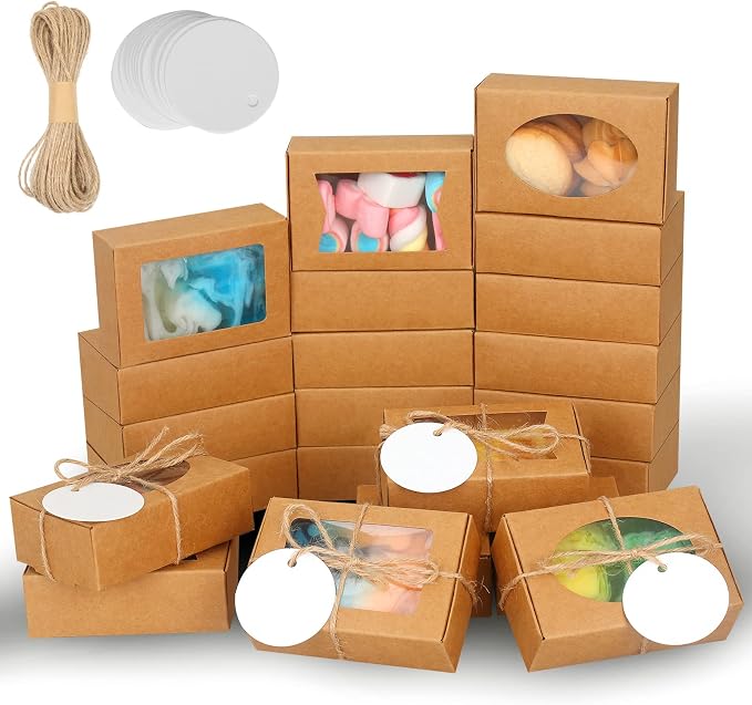 COTOPHER Soap Box, 30Pcs Packaging Boxes with Window, Kraft Paper, for Handmade Soap, Bakery, Cookies, 3.5x2.35x1.2Inch, Bridal Shower, Wedding, Birthday Gifts