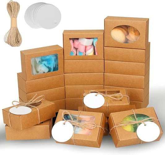 COTOPHER Soap Box, 100Pcs Small Soap Packaging Boxes 3.5x2.35x1.2 Inch Mini Kraft Boxes with Window Soap Boxes for Homemade Soap Candy Chocolate Bakery Cookies Soap Packaging