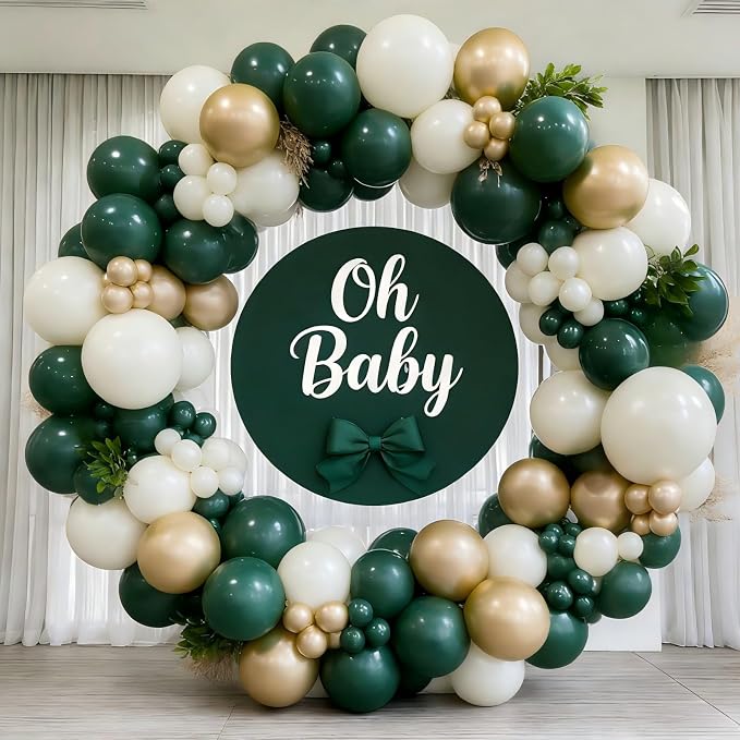 143pcs Emerald Green White Gold Balloon Garland Arch Kit Dark Green White Gold Balloons for Jungle Safari Wedding Graduation Birthday Party Decorations