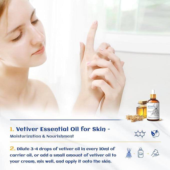 HIQILI 1 Fl Oz Vetiver Essential Oil, for Skin, Candle Making - 30ml
