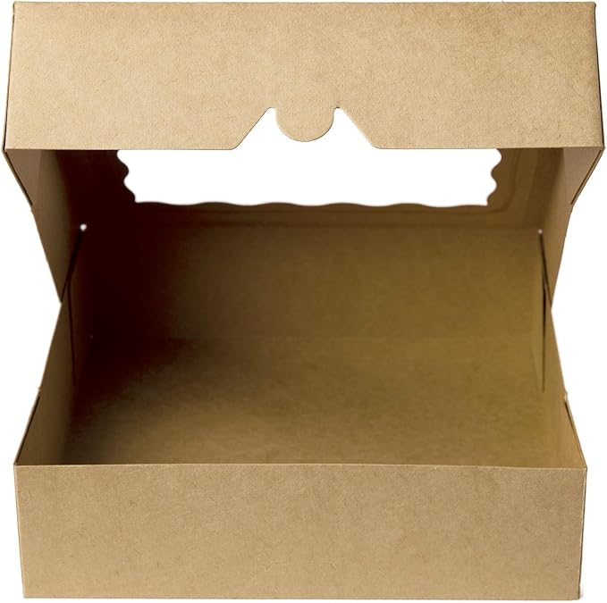 ONE MORE [25pcs] 9inch Kraft Brown Bakery Boxes, Large Pie Boxes with PVC Window Natural Disposable box for Cookie 9x9x2.5inch,25 of Pack