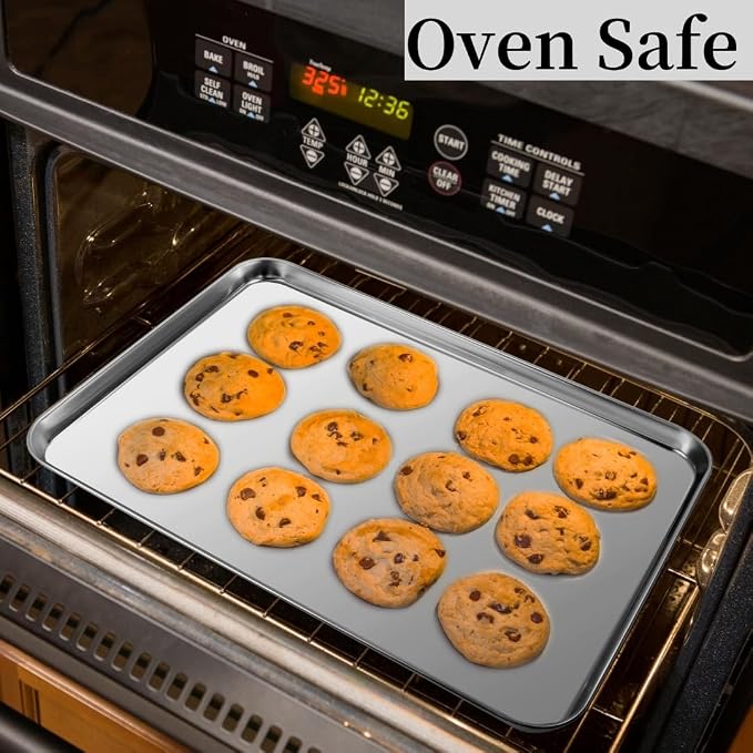 Baking Sheet Set of 3, Heavy-Duty Stainless-Steel Baking Pans, Cookie Sheets Cooking Trays for Oven, 3 Different Sizes (12/16/17.5 Inch)