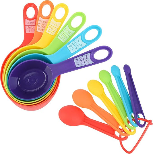 Smithcraf Measuring Cups and Spoons Set, 12 Pieces Cute Metric & US Plastic Measuring Cups and Spoons, Dry & Liquid Measure Cups and Spoons for Baking & Kitchen Random Color