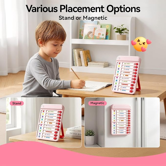 Chore Chart for Kids, to Do List Board with Sliders 19 Personalizable Sheets and Marker Visual Schedule for Kids with Autism Routine Chart Magnetic Dry Erase Board for Refrigerator, Desk, Home - Pink