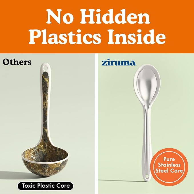 NonToxic Platinum Silicone Utensils, 100% Plastic-Free, 4-Pcs, Gray | LFGB-certified platinum silicone. Solid steel core, no hidden plastics. 500°F heat resistant. Non-scratch. Dishwasher safe