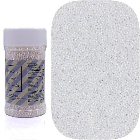 Dynastang 2mm White Pearls Sprinkles Edible Pearls Cake Decorating Stars Cake Decorations Cupcake Toppers Cookie Decorating Perfect for Cakes, Cupcakes, Desserts Toppings 3OZ