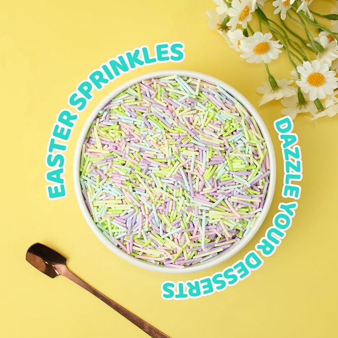 Easter Jimmies Sprinkles Edible, Sujoygar 100g Pastel Sprinkles for Cake Decorating Cupcakes Dessert Ice Cream Baking Easter Spring Party Supplies Birthday Celebrations