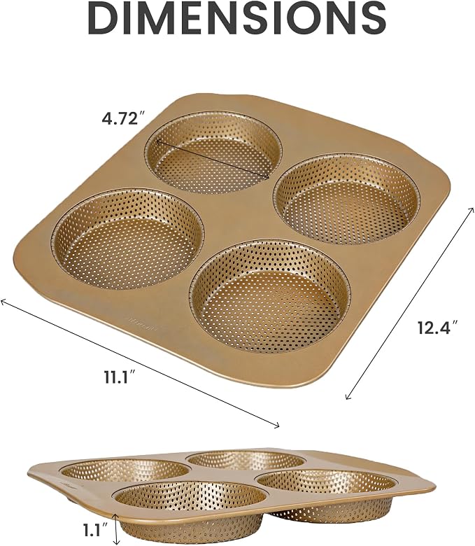 Hamburger Bun Pan for Baking, 4-Cavity 5 Inch Nonstick Bun Baking Pan, Perforated Carbon Steel Bread Pan for Homemade Burger Buns, Sandwich Rolls, Baking Tray