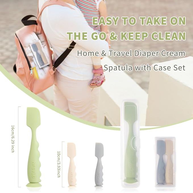 Baby Diaper Cream Spatula with Case,1 Large 2 Mini Diaper Spatula with 2 Case,Butt spatula Baby Diaper Cream Applicator, Soft Butt Paste Spatulas Diaper Rash spatulas with Cases Blue Green Red