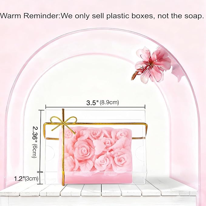 JCXGRVC 40 Pack 3.5"x2.36"x1.2" Clear Plastic Soap Boxes for Homemade Soap Small Dessert Gift Bakery Boxes for Macarons, Cookies & Candies, Wedding & Birthday Party Favors