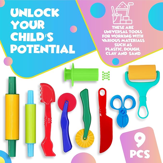 DIMROM Clay and Play Dough Tools Nine Piece Set - Ages 3 & Up (9pcs)