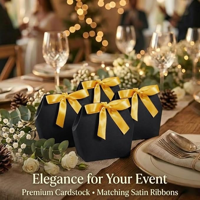 Rowcay Small Gift Boxes with Ribbons, 10 Pack Black Foldable Empty Gift Boxes for Wedding Party Favors, Cookies, Candy, Jewelry, Small Presents, Gift Packaging and Favor Displays