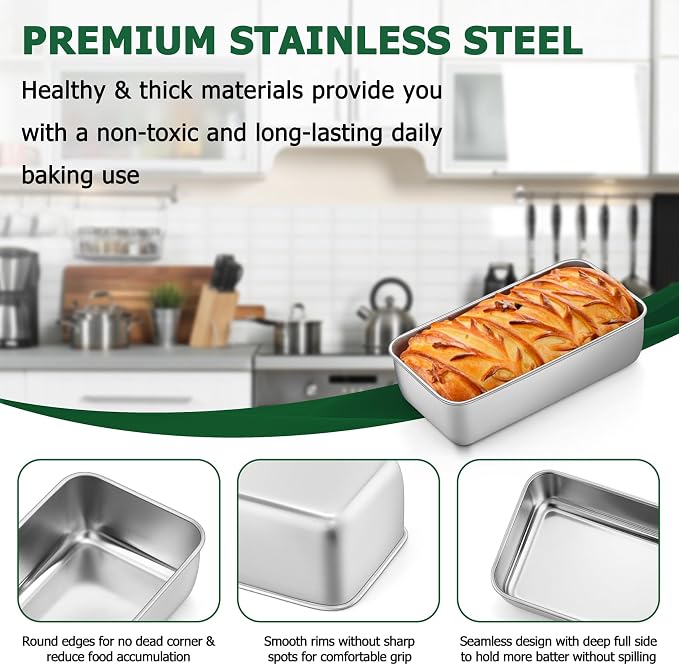 TeamFar Loaf Pans for Baking, 9 × 5 Inch Stainless Steel Loaf Bread Pans Tins for Homemade Bread/Brownies, Healthy & Sturdy, Oven & Dishwasher Safe - Set of 8