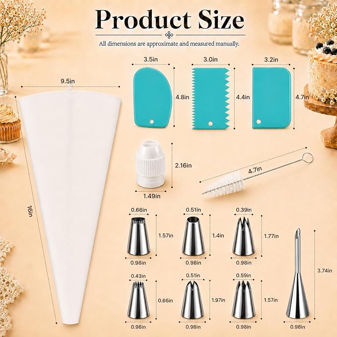 Reusable Piping Bags and Tips Set – 16" Cotton Pastry Bags Durable Cotton Exterior,Easy to Clean for Cake Decorating, Cupcakes & Cookies – Eco-Friendly Baking Kit for Home Bakers & Beginners