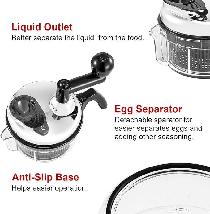 Geedel Hand Food Chopper, Vegetable Quick Chopper Manual Food Processor, Easy To Clean Food Dicer Mincer Mixer Blender, Rotary Onion Cutter for Garlic, Salad, Salsa, Nuts, Meat, Fruit, Ice, etc