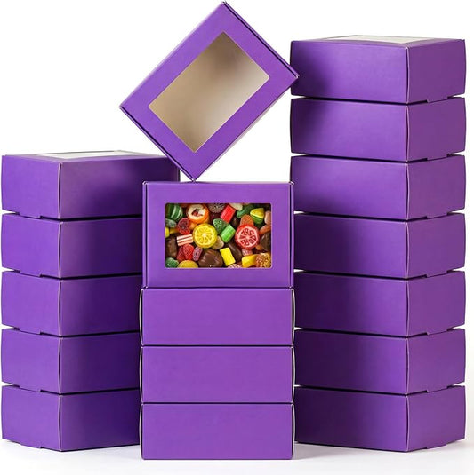 Zonon 30 Pcs Soap Boxes for Homemade Packaging, Mini Kraft Boxes with Window for Bakery Candy Soap Making Gift Packaging, 3.7x2.6x1.4 Inch (Purple)