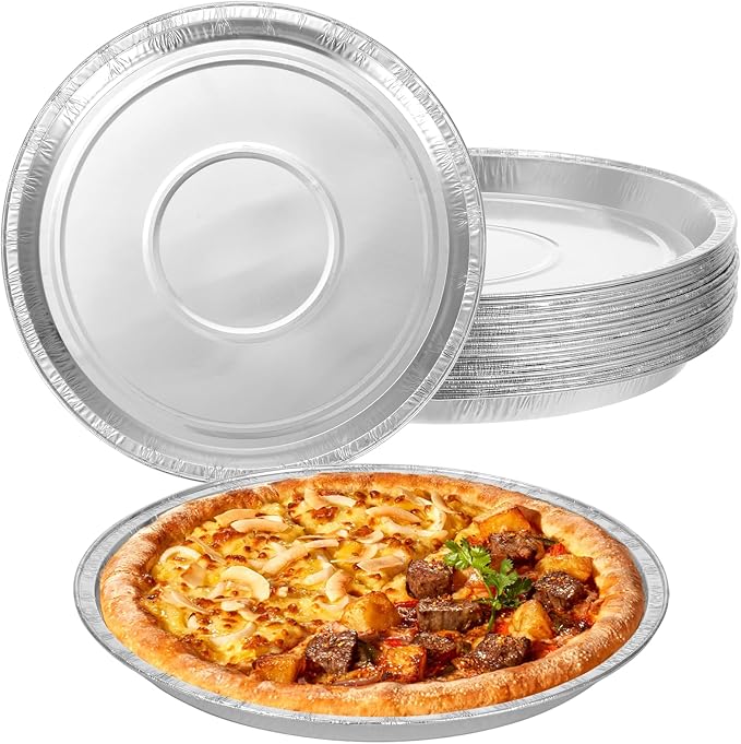 20 Pcs Disposable Pizza Pans 12 Inch Round Aluminum Pizza Pans Disposable Foil Bakeware Serving Trays Oven Safe for Baking Pizzas Chocolate Cookie Cakes Party Activities Decorations