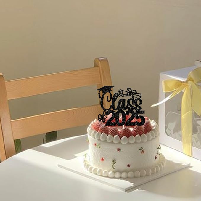 1 Pack Class of 2026 Cake Topper Glitter Congrats 2026 Graduation Cake Pick for Graduation Grad 2026 Theme Boys Girls Graduate Party Cake Decorations Supplies Black