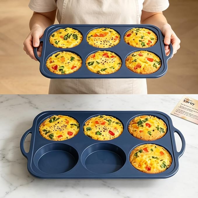 2Pcs Jumbo Silicone Muffin Top Pan 4 Inch with Metal Frame, Non Stick Silicone Egg Mold for Oven, Large Whoopie Pie Baking Pan with Handle for English Breakfast Sandwich, Egg Bite, Bun Tart Grey