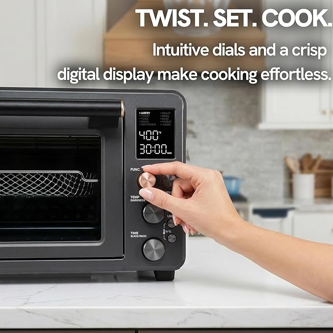 VAL CUCINA 26.3 QT Non-Toxic Enamel Interior Air Fryer Toaster Oven Combo, 10-in-1 Convection Countertop Oven with Infrared Heating, Fits 12" Pizza & 6 Slice Toast, Easy Clean Enamel Baking Pan