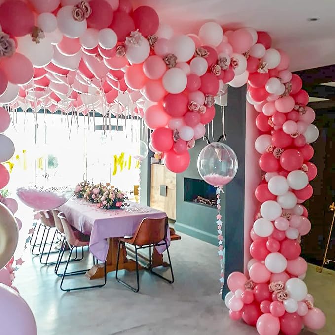 Voircoloria 130pcs Hot Pink Balloons Different Sizes 18" 12" 10" 5" Dark Pink Balloons for Birthday Graduation Baby Shower Wedding Anniversary Princess Theme Party Valentine's Day Decorations