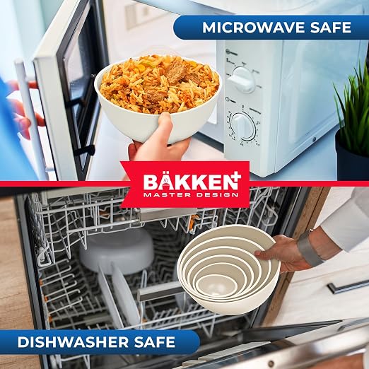 Bakken Master 12 Piece Plastic Nesting Bowls with Lids - Mixing Bowls Set includes 6 Prep Bowls and 6 Lids, BPA-Free, Reusable Meal Prep Containers, Microwave, Freezer & Dishwasher Safe, White Cream