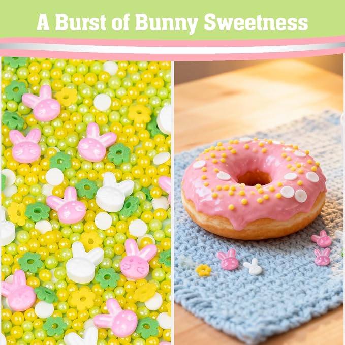 Twisweet Bunny Sprinkles 4.6oz, Pastel Edible Sugar Sprinkles for Cake Decorating, Rabbit Flower & Pearl Mix, Cute Cupcake Toppers for Kids Birthday, Baby Shower, Garden Tea Party, Cookies